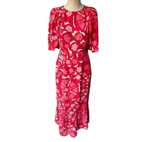 NWT RHODE x Target Zinnia Floral Print Bell Sleeve Midi Dress in Red/Pink - Picture 4 of 15